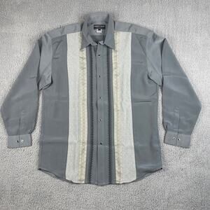 Husky Club Men's XL Gray Patterned Polyester Rayon Long Sleeve Button Up Shirt